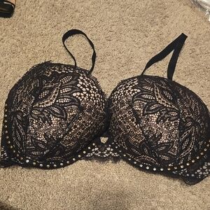 Elegant Black Lace Bra with Gold Accents